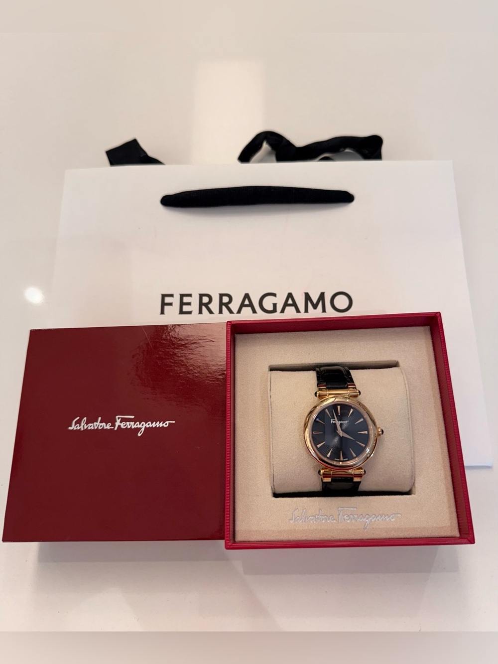 Salvatore Ferragamo Idillio SFYP01122 Black Croc Embossed 36mm Rose Gold Watch